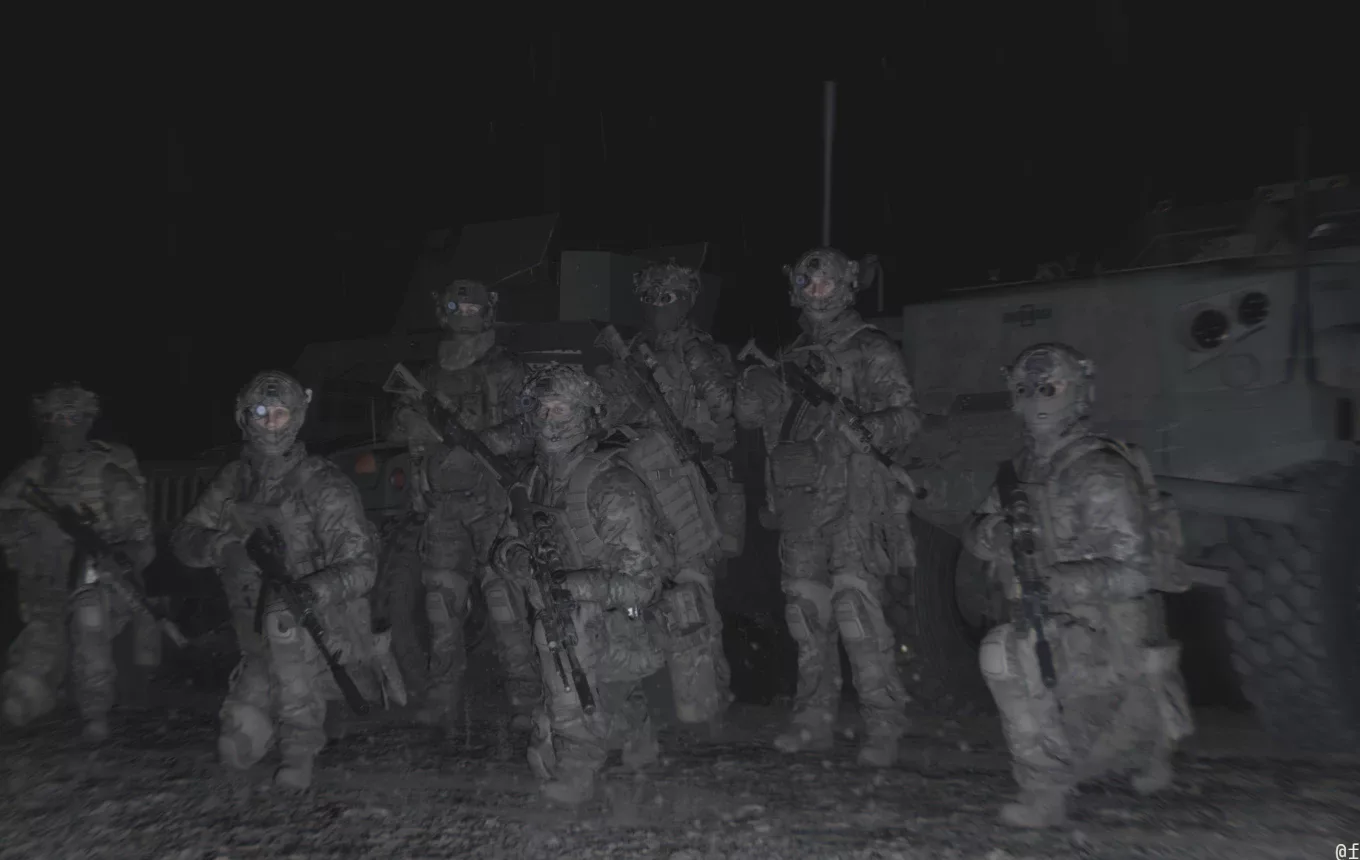 WHIPLASH recon team staging at night